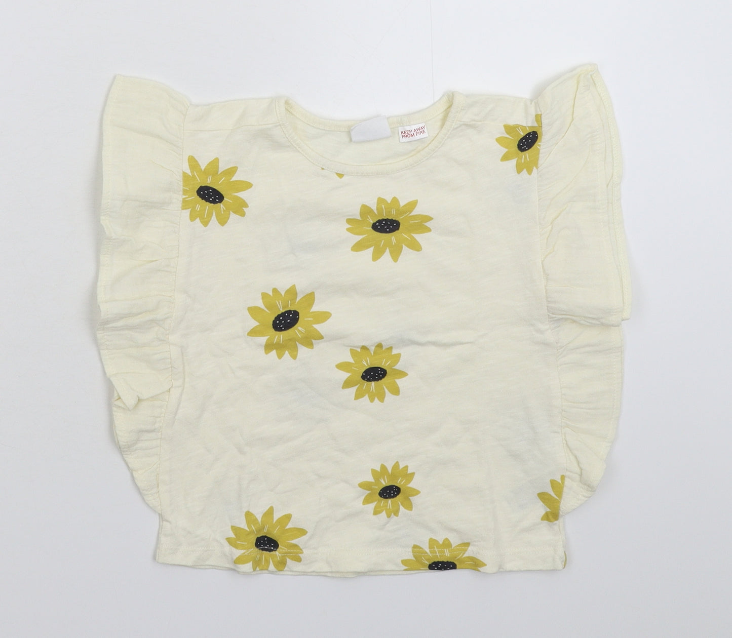 Zara Girls White Floral  Basic T-Shirt Size 2-3 Years