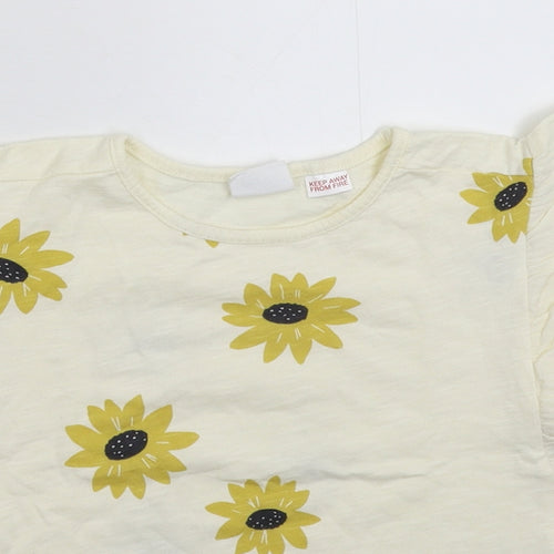 Zara Girls White Floral  Basic T-Shirt Size 2-3 Years