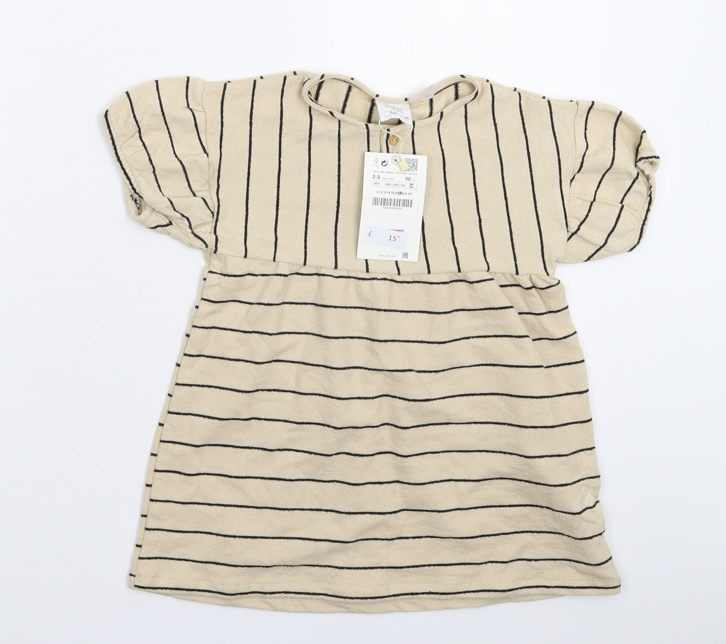 Zara Girls Beige Striped  Jumper Dress  Size 2-3 Years