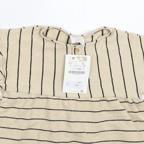 Zara Girls Beige Striped  Jumper Dress  Size 2-3 Years