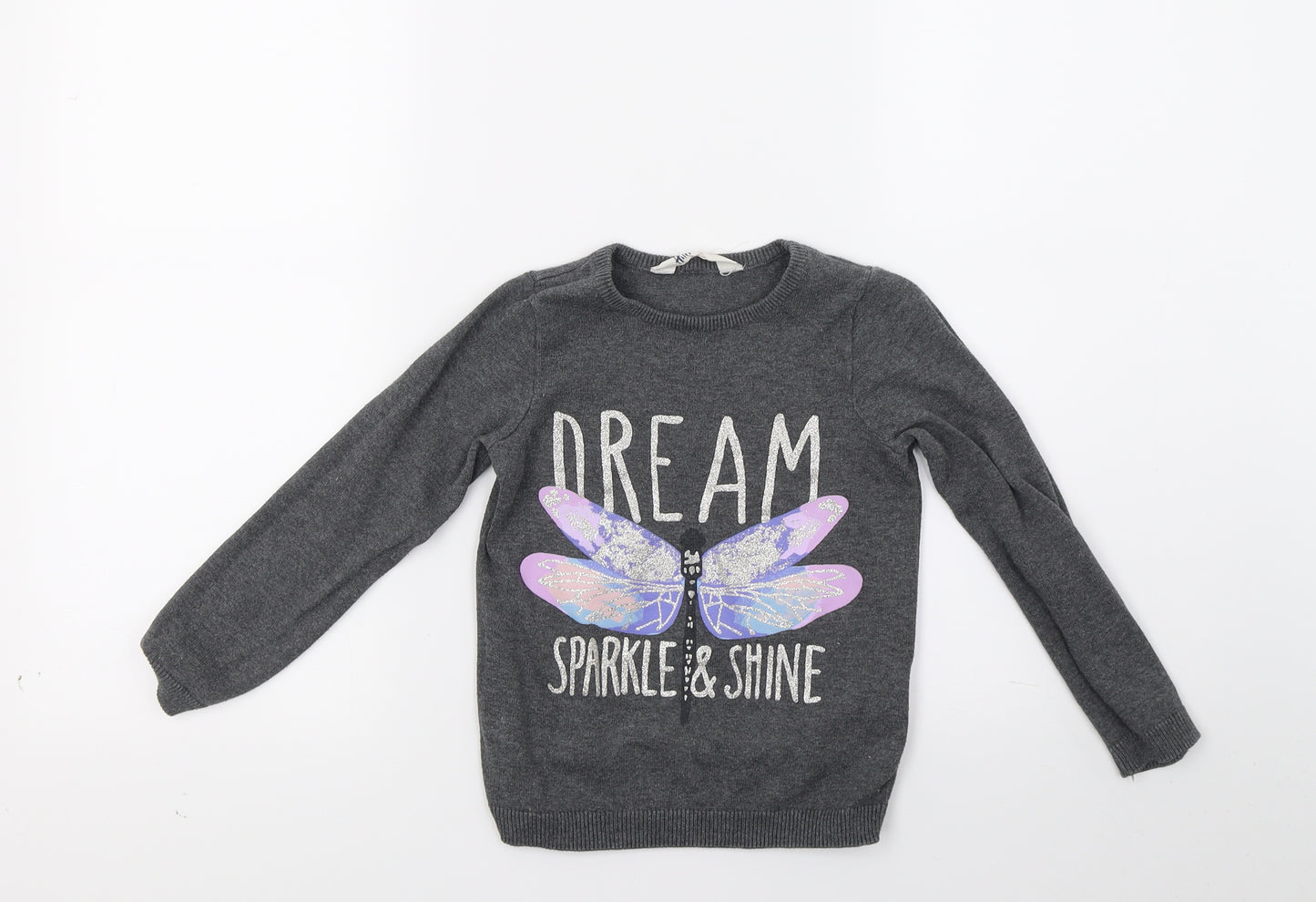 H&M Girls Grey   Pullover Jumper Size 5-6 Years  - BUTTERFLIES