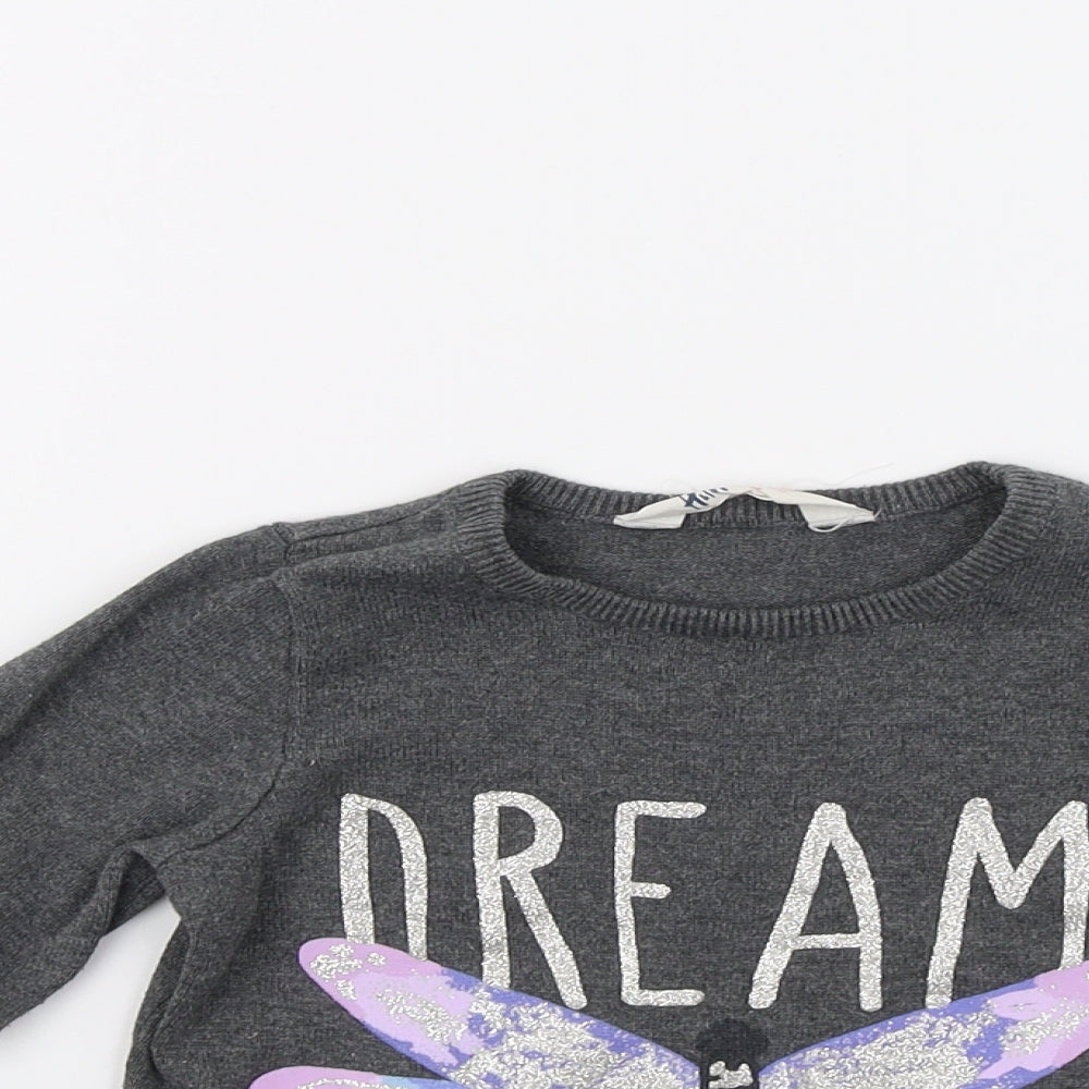 H&M Girls Grey   Pullover Jumper Size 5-6 Years  - BUTTERFLIES
