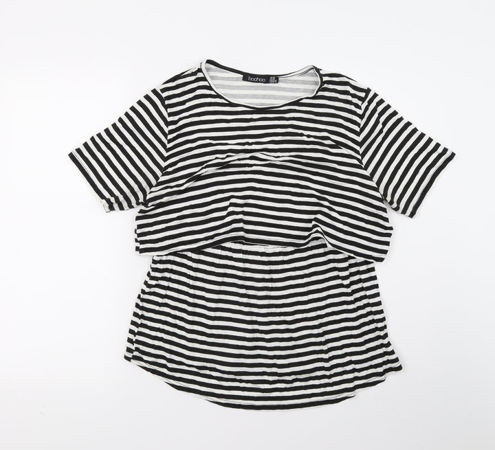Boohoo Womens White Striped Tunic T-Shirt Size 16