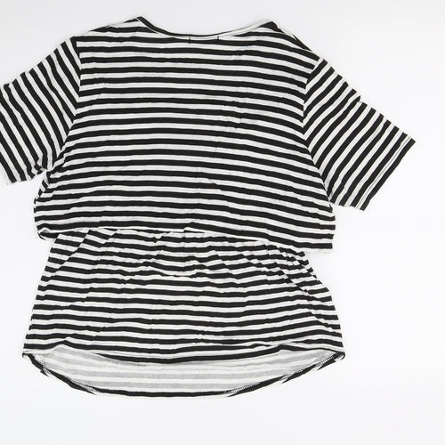 Boohoo Womens White Striped  Tunic T-Shirt Size 16