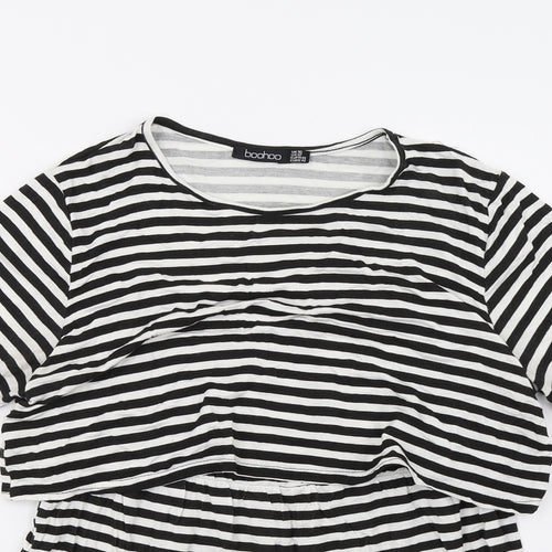 Boohoo Womens White Striped  Tunic T-Shirt Size 16