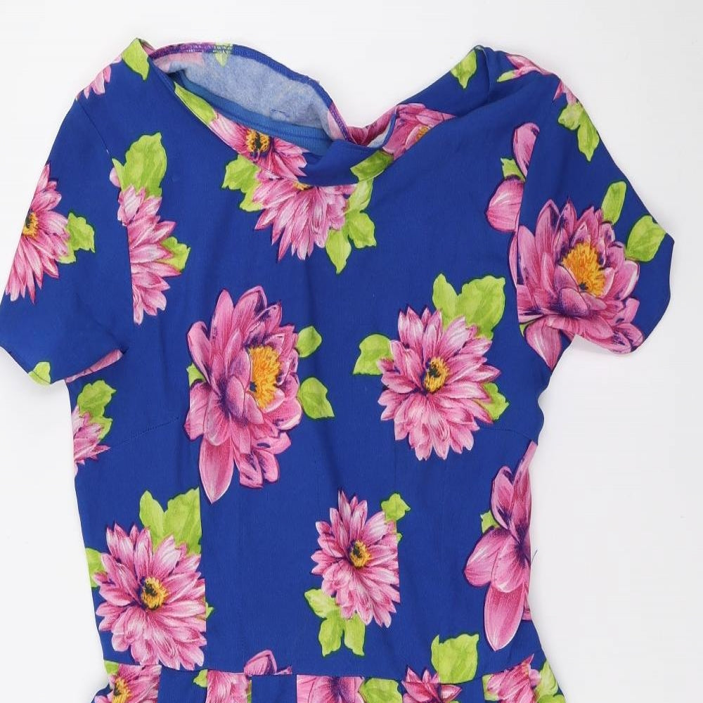 Peacocks Womens Blue Floral  A-Line  Size 12