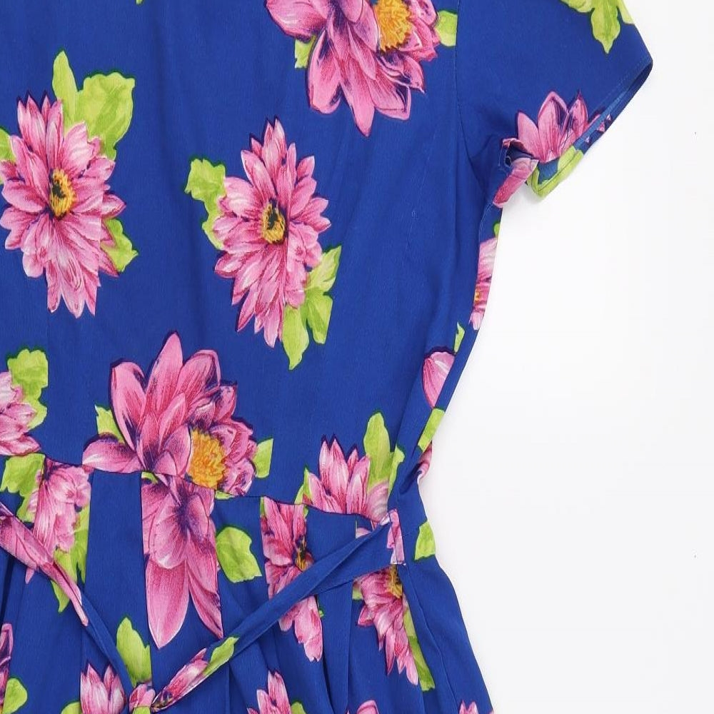 Peacocks Womens Blue Floral  A-Line  Size 12