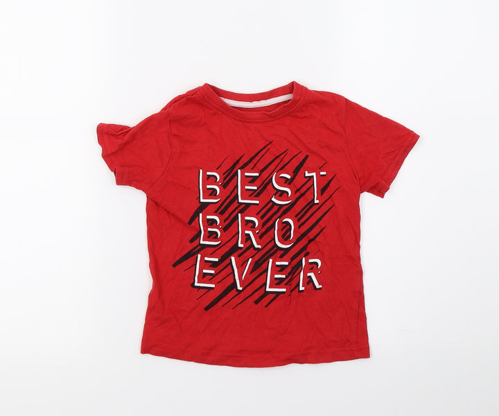 Primark Boys Red Jersey Basic T-Shirt Size 2-3 Years - Best Bro Ever