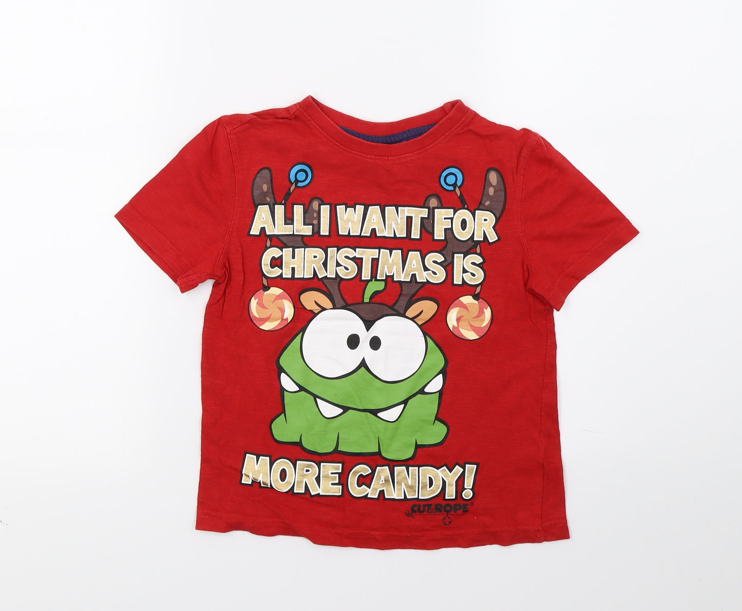 Cut rope Boys Red  Jersey Basic T-Shirt Size M  - Christmas