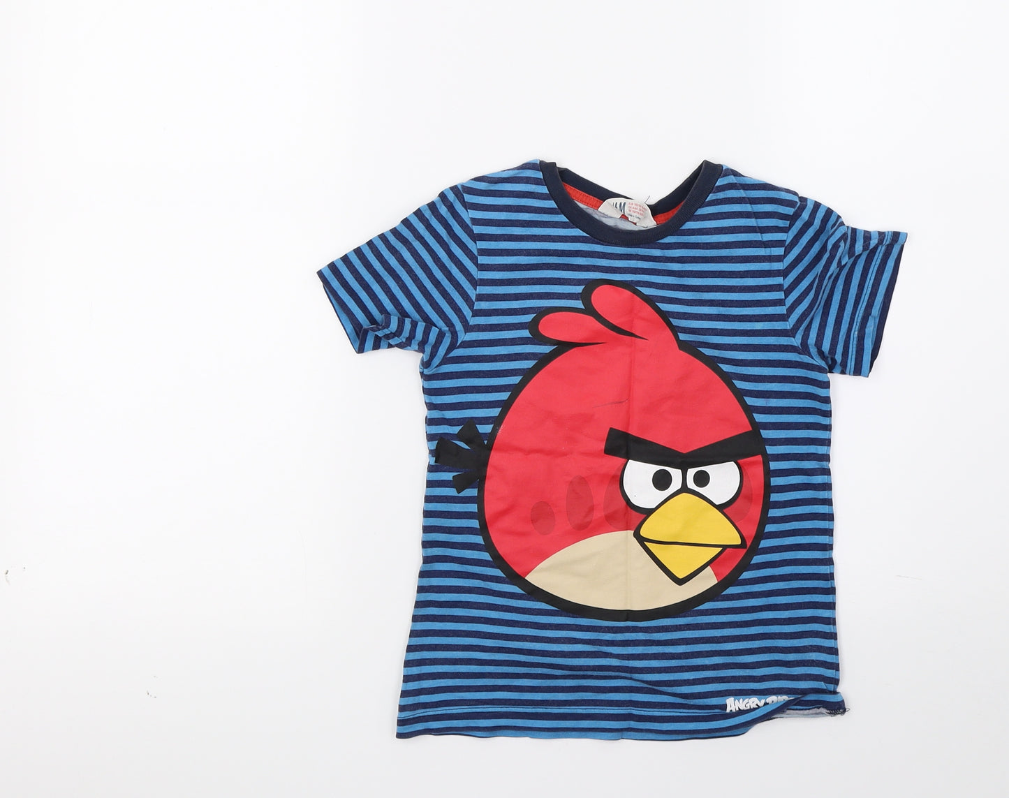 H&M Boys Blue Striped  Basic T-Shirt Size 5-6 Years  - Angry birds