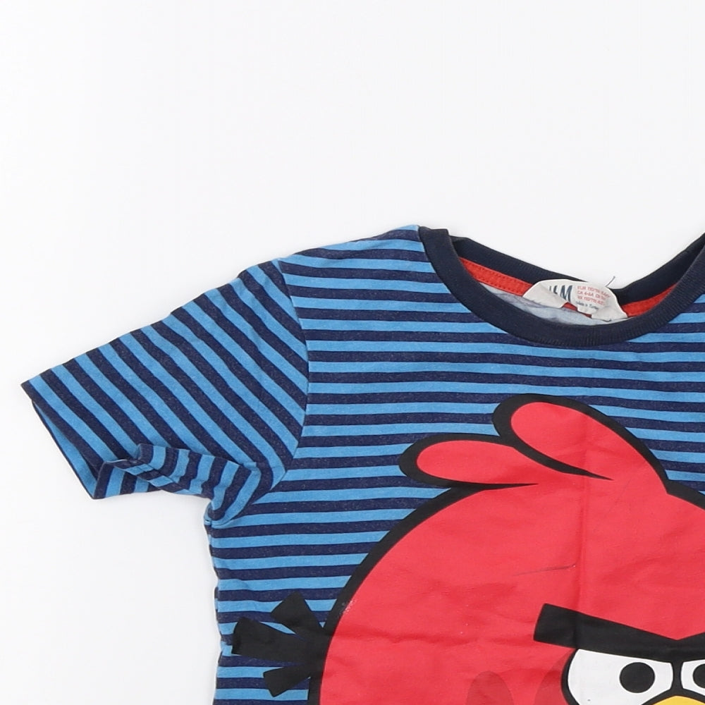 H&M Boys Blue Striped  Basic T-Shirt Size 5-6 Years  - Angry birds