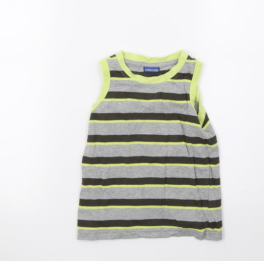 Front view of Cherokee girls’ grey striped jersey basic tank, size 2-3, years