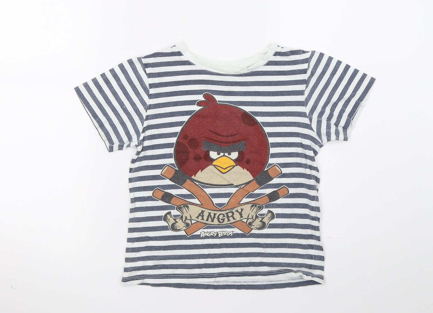 Angry Birds Boys White Striped  Basic T-Shirt Size 5-6 Years  - Angry Birds