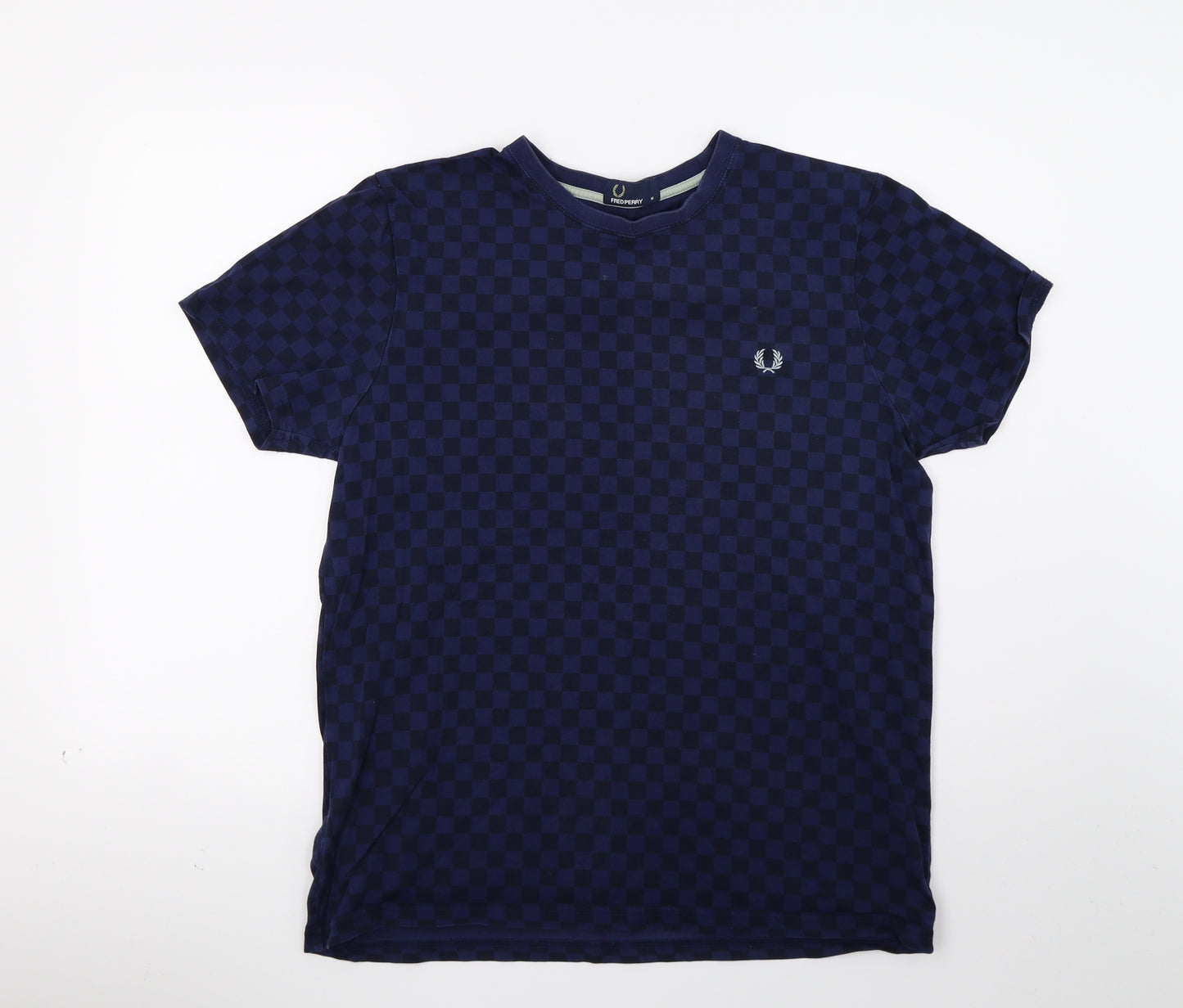 Fred Perry Mens Blue Check   T-Shirt Size M