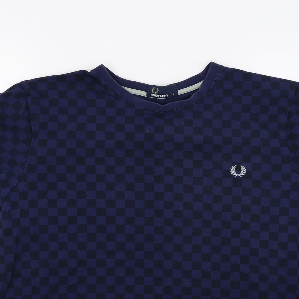 Fred Perry Mens Blue Check   T-Shirt Size M