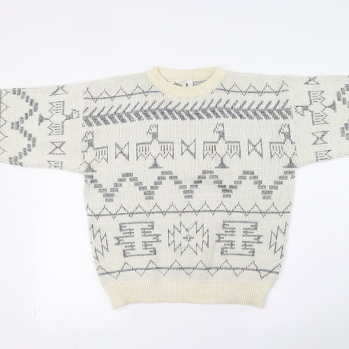 Jargon Mens White  Knit Pullover Jumper Size M