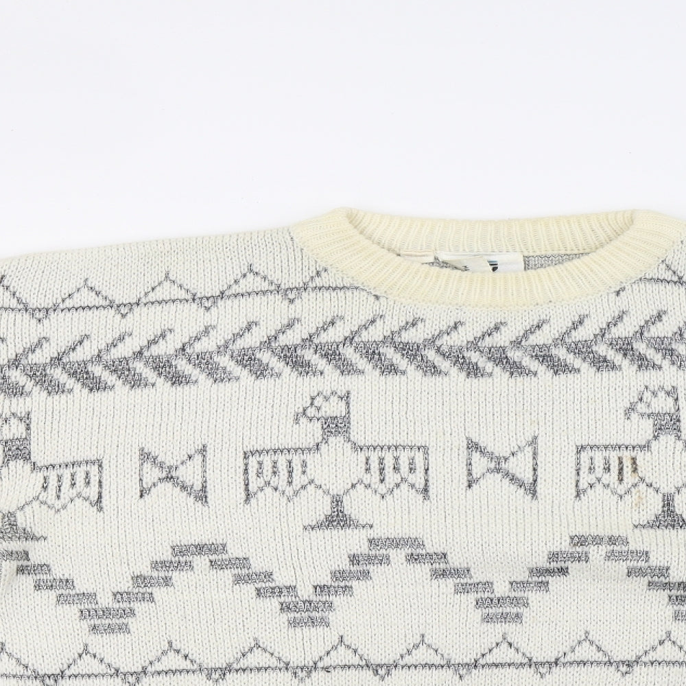 Jargon Mens White  Knit Pullover Jumper Size M