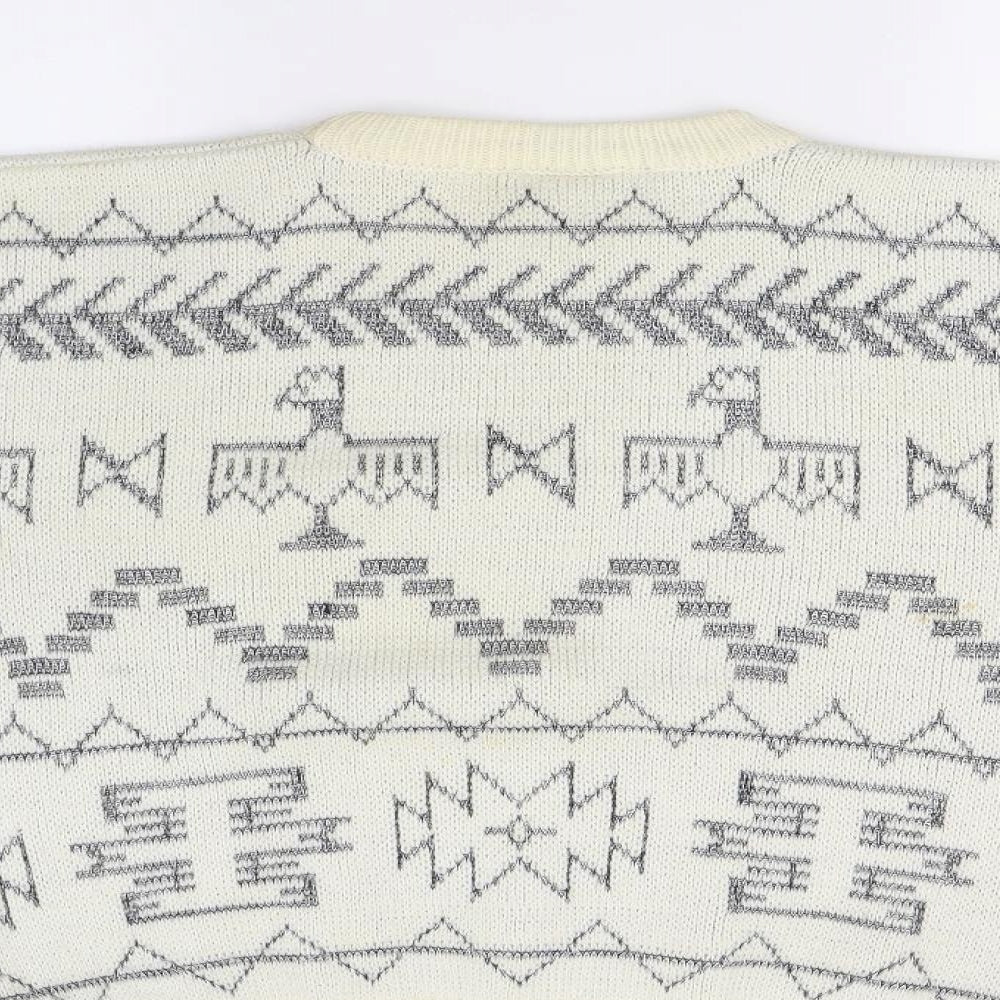 Jargon Mens White  Knit Pullover Jumper Size M