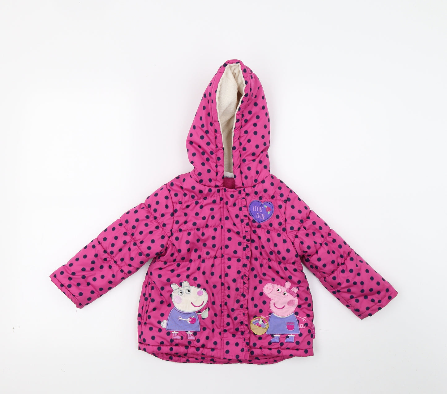 Peppa Pig Girls Pink Polka Dot  Puffer Jacket Coat Size 2 Years  - Peppa Pig