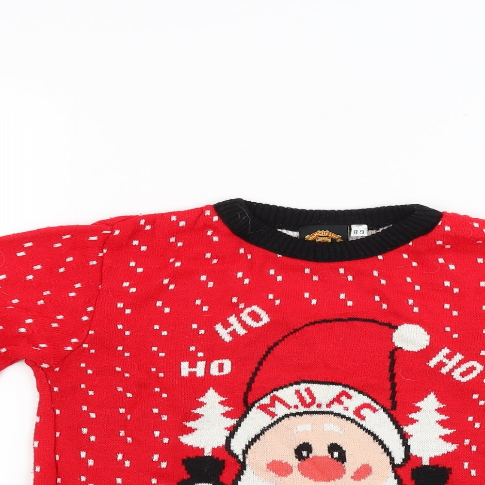 Manchester United Boys Red   Pullover Jumper Size 8-9 Years  - man united christmas