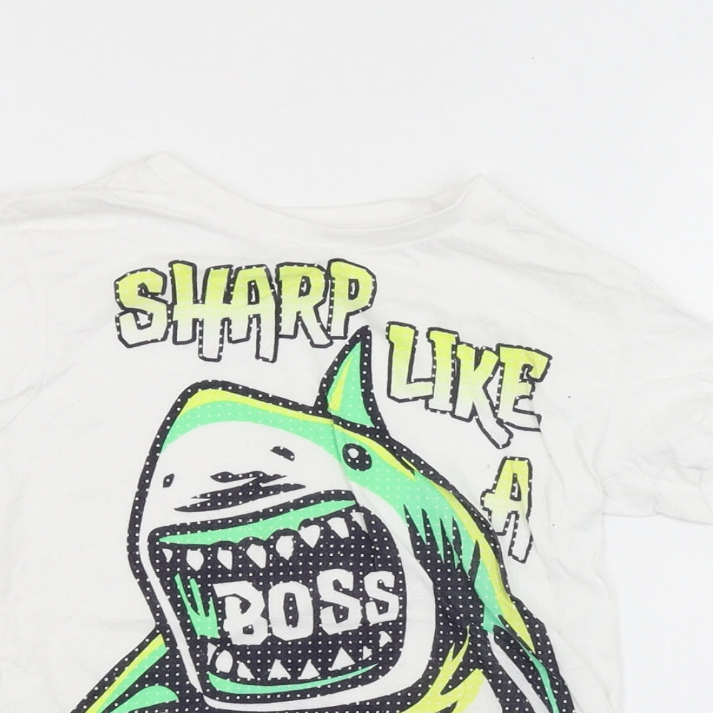 Pep&co Boys White   Basic T-Shirt Size 6-7 Years  - shark