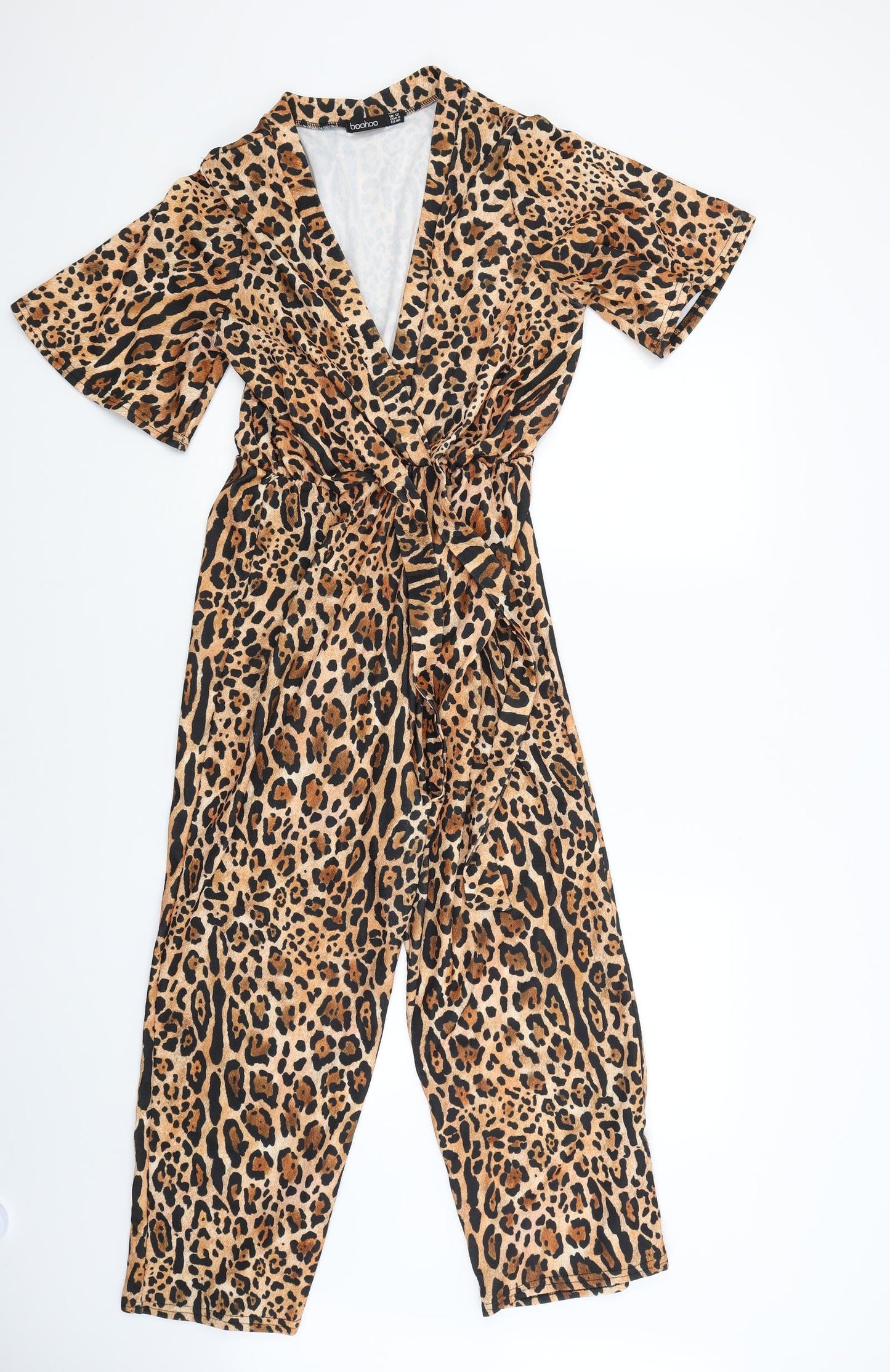 Boohoo Womens Brown Animal Print  Jumpsuit One-Piece Size 12