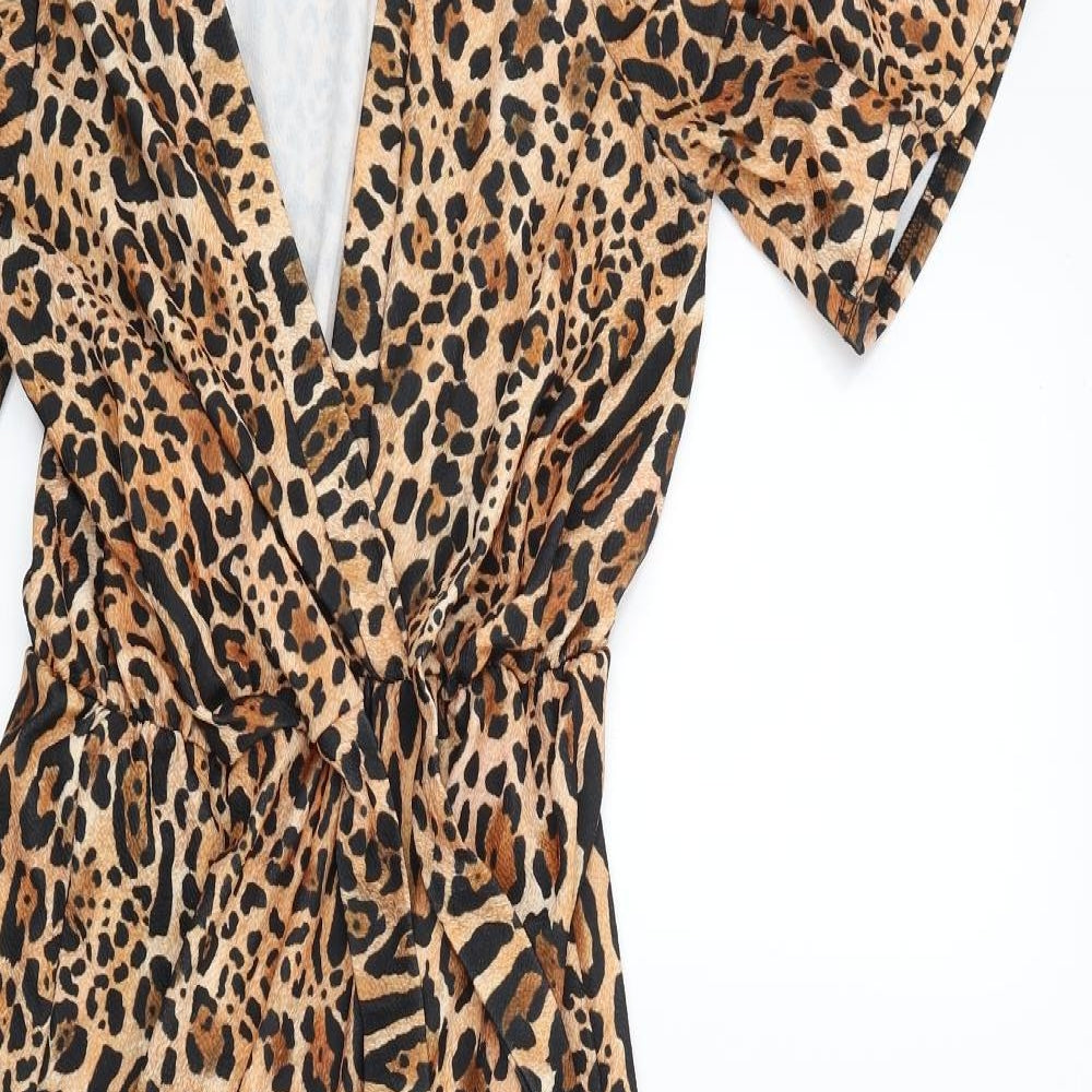 Boohoo Womens Brown Animal Print  Jumpsuit One-Piece Size 12
