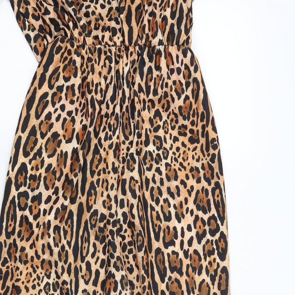 Boohoo Womens Brown Animal Print  Jumpsuit One-Piece Size 12