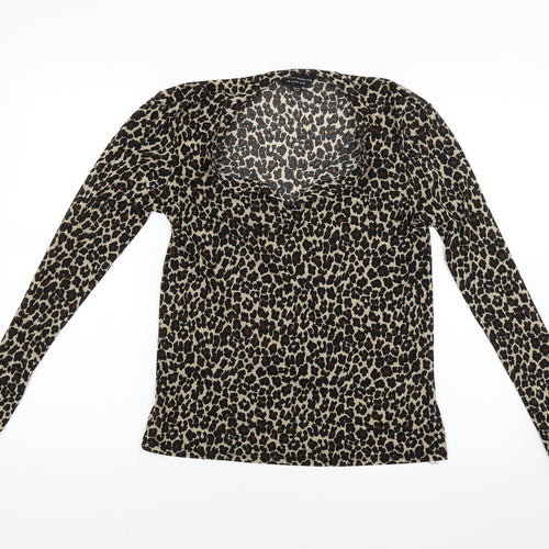 Dorothy Perkins Womens Brown Animal Print  Basic Blouse Size 12