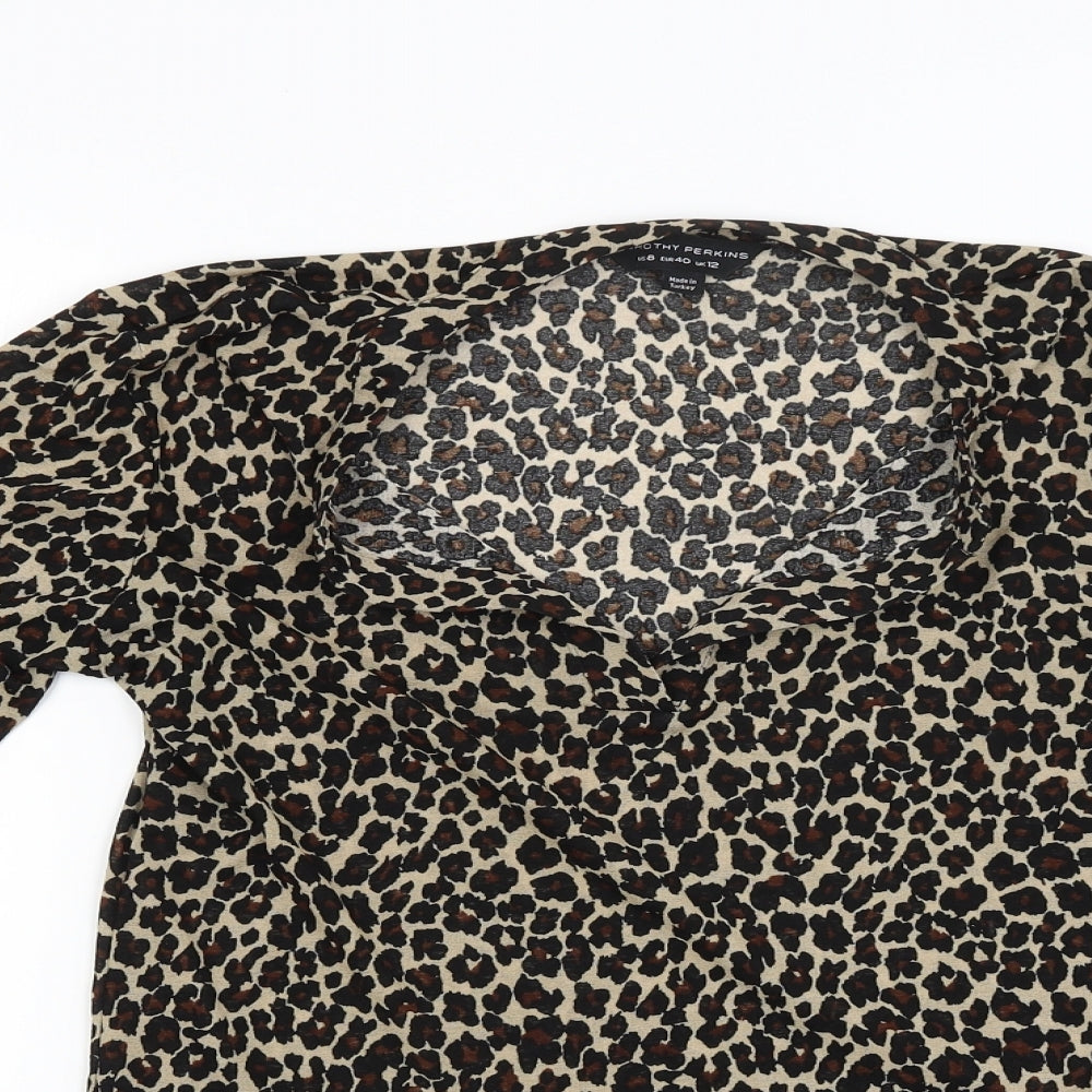 Dorothy Perkins Womens Brown Animal Print  Basic Blouse Size 12