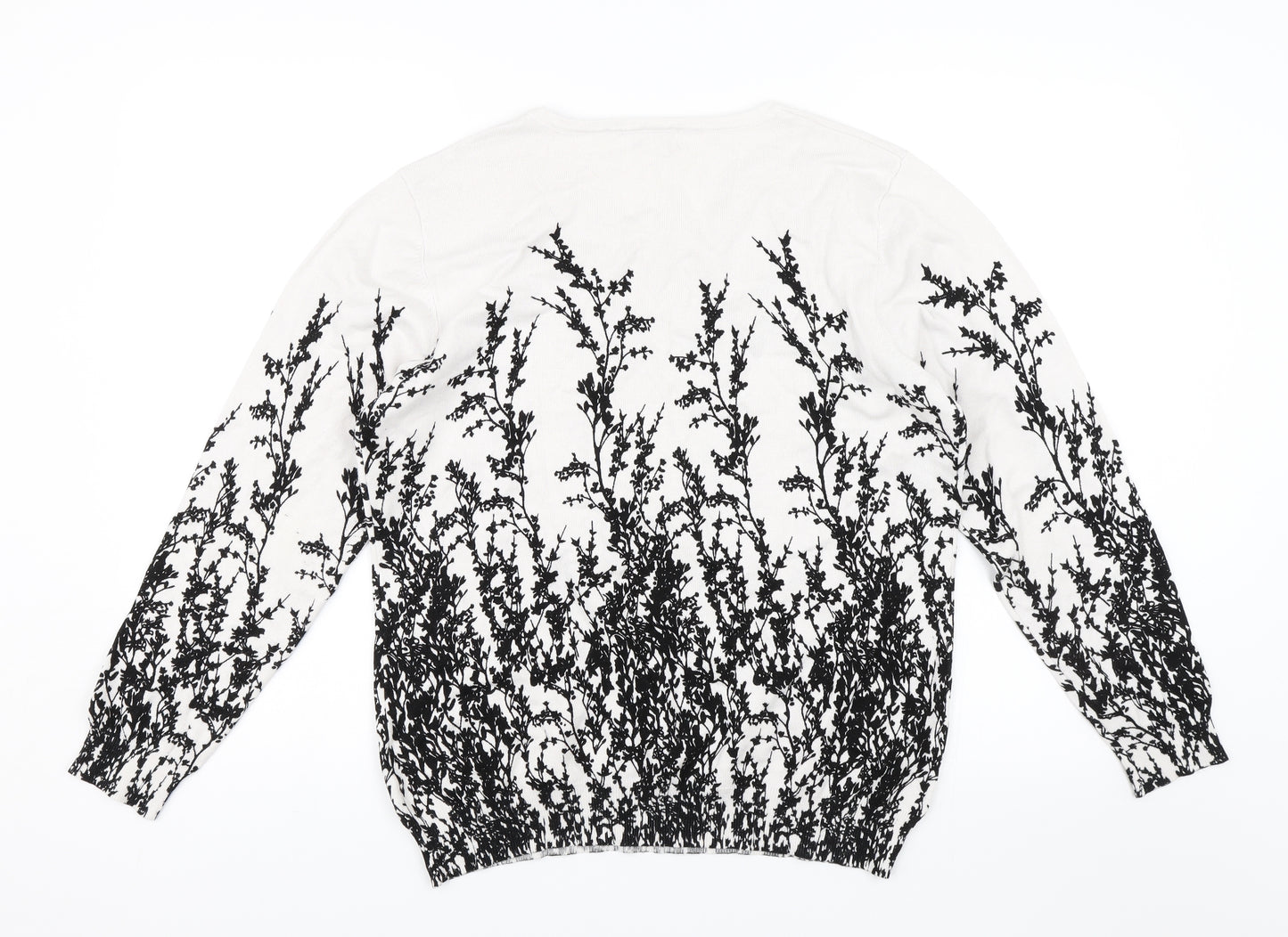 Reflect Womens White Floral  Pullover Jumper Size L