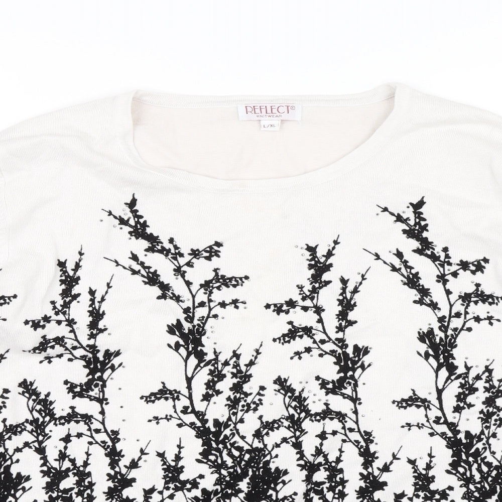 Reflect Womens White Floral  Pullover Jumper Size L