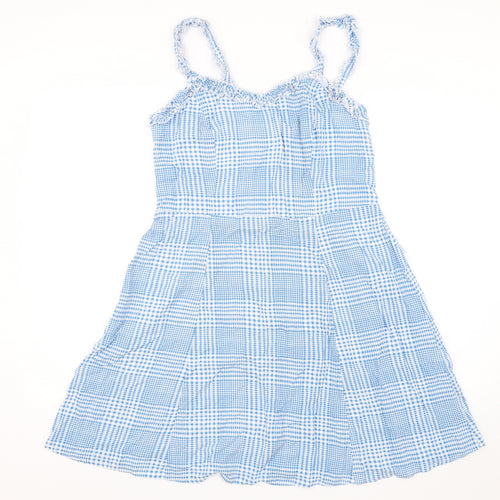 New Look Womens Blue Plaid  Skater Dress  Size 14