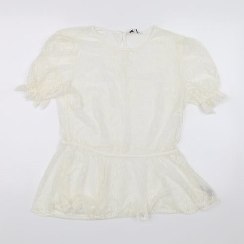NEXT Womens White Floral  Basic Blouse Size 14