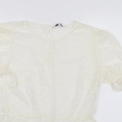 NEXT Womens White Floral  Basic Blouse Size 14