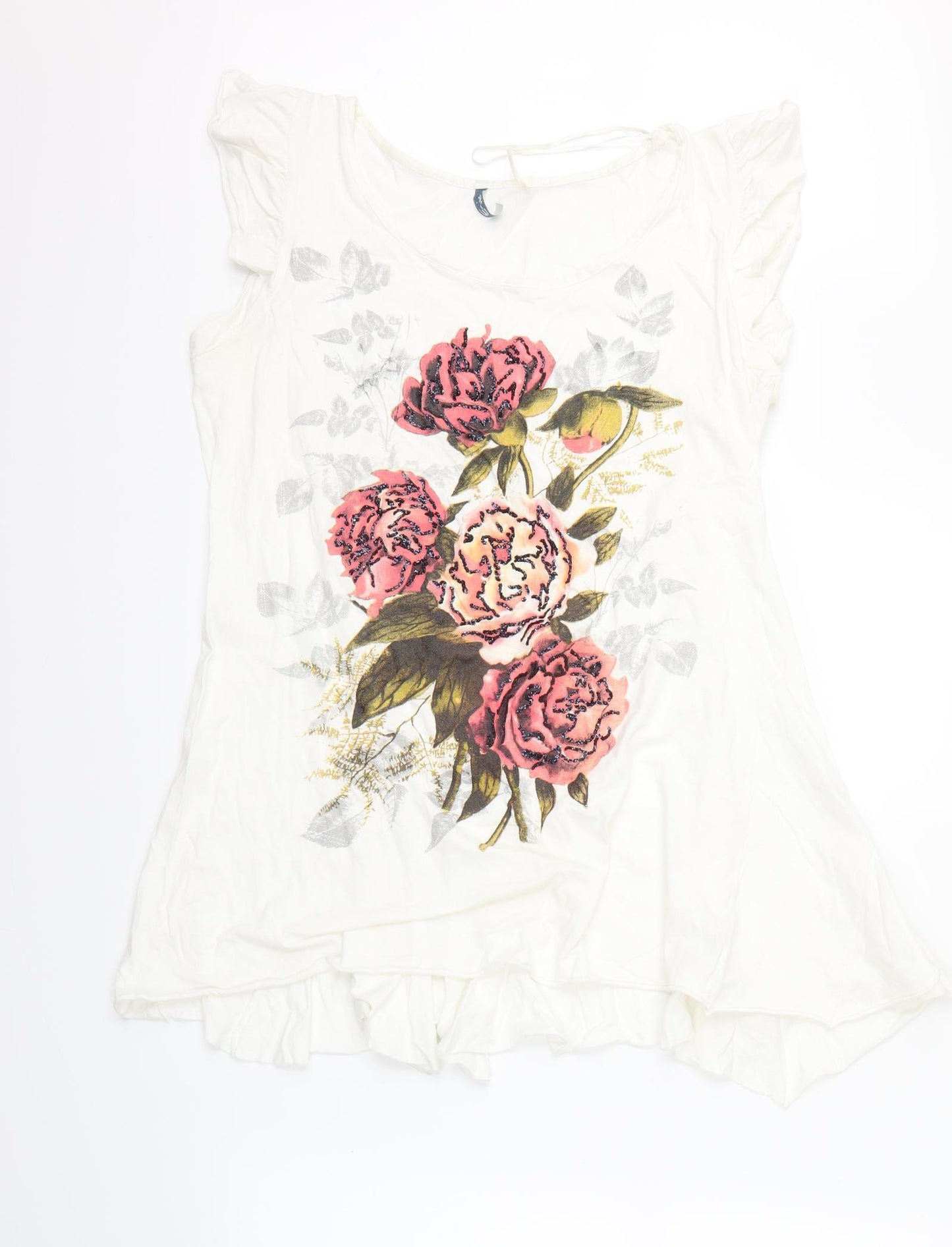 ervie Womens White Floral  Basic T-Shirt Size 14