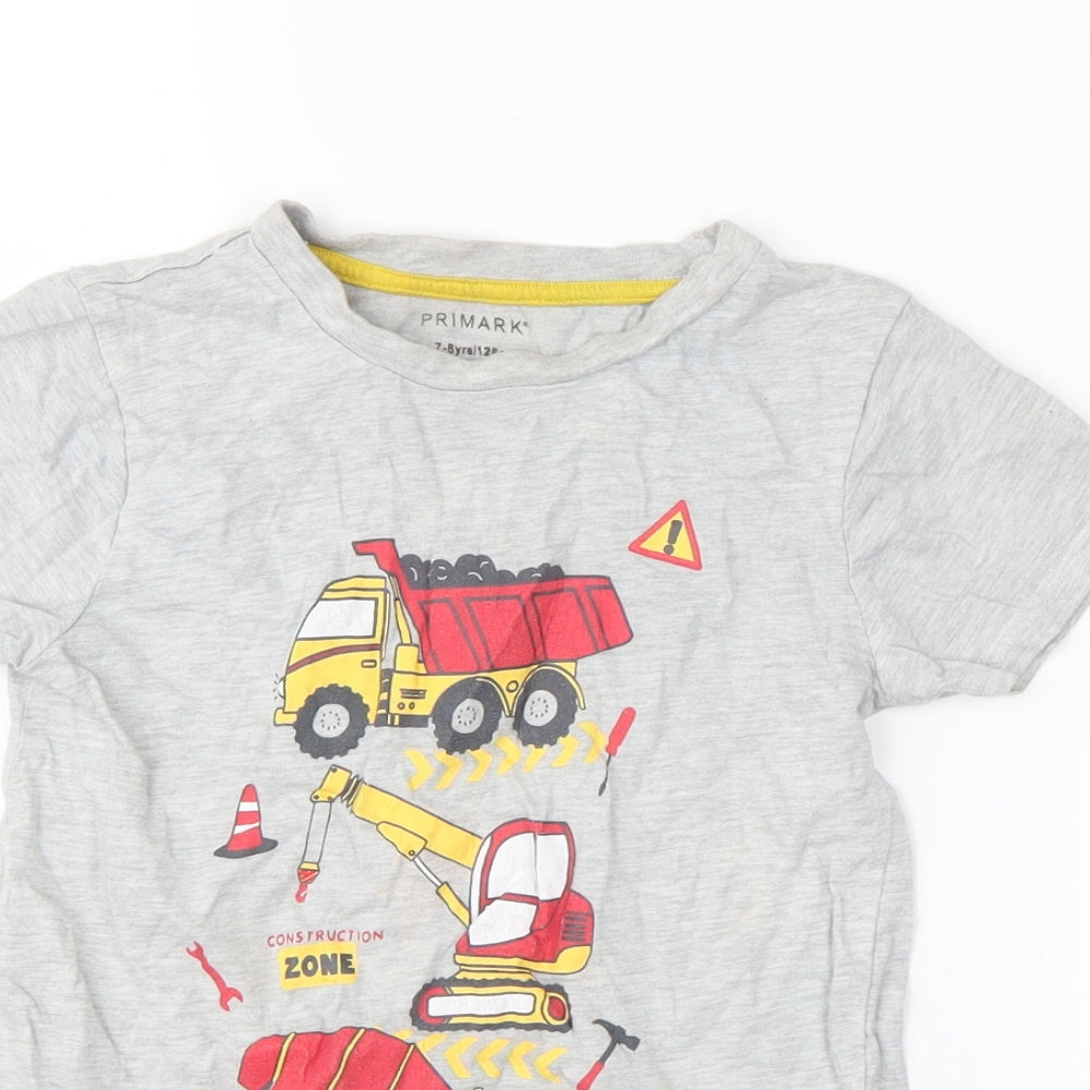 Primark Boys Grey   Basic T-Shirt Size 7-8 Years  - tractors
