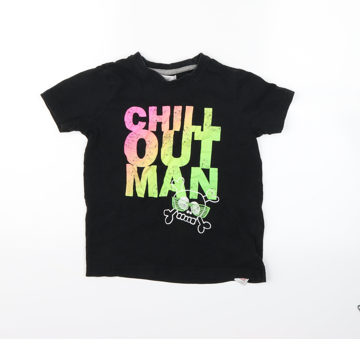 F&F Girls Black   Basic T-Shirt Size 7-8 Years  - skull