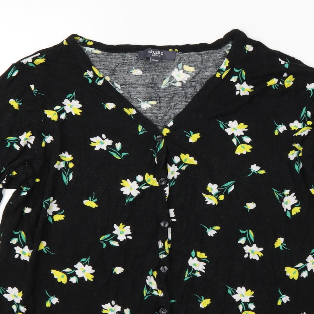 studio basic Womens Black Floral  Cardigan Jumper Size 18