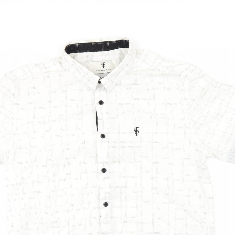 Father & Sons Mens White Check   Button-Up Size L