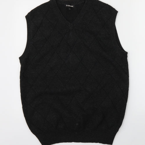 Knithouse Mens Black Argyle/Diamond Knit Vest Jumper Size L