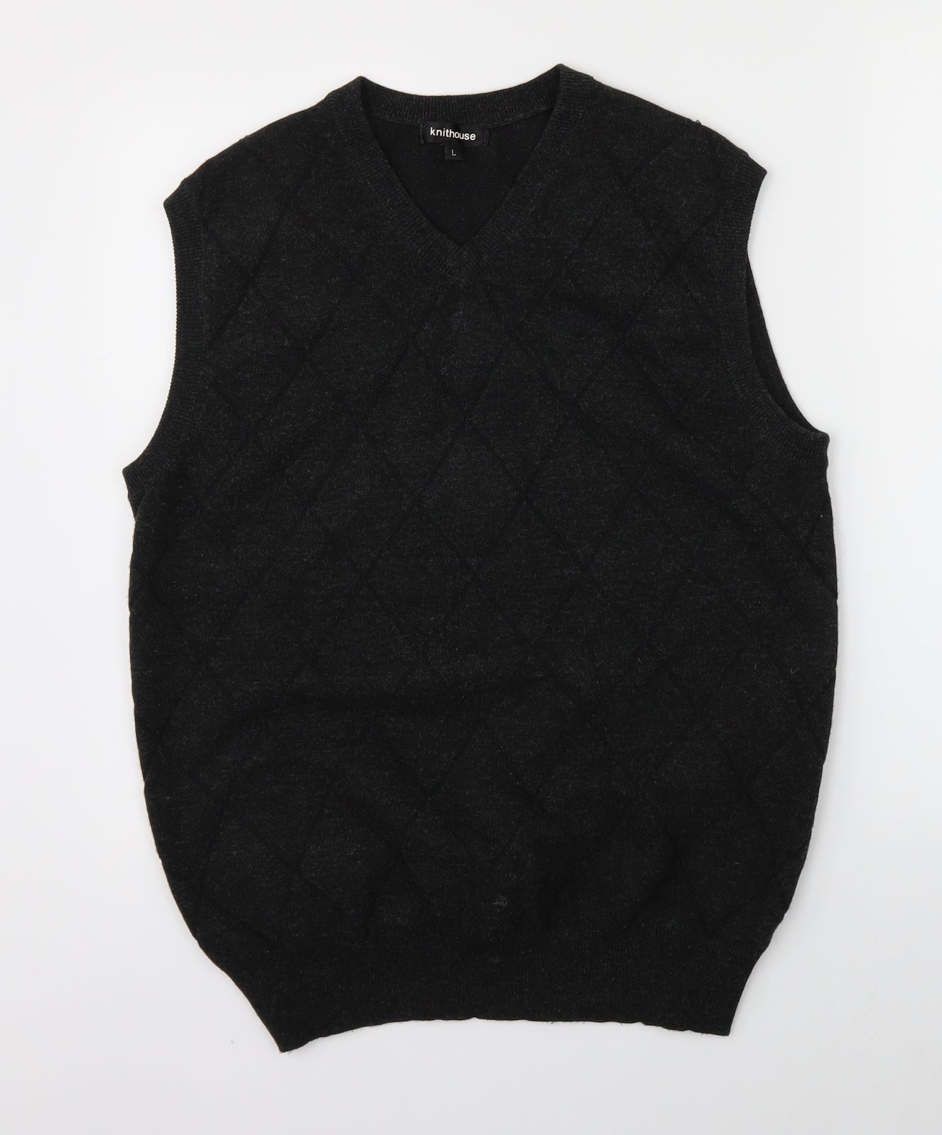 Knithouse Mens Black Argyle/Diamond Knit Vest Jumper Size L