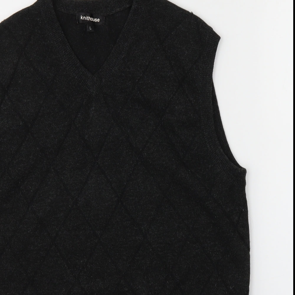 Knithouse Mens Black Argyle/Diamond Knit Vest Jumper Size L