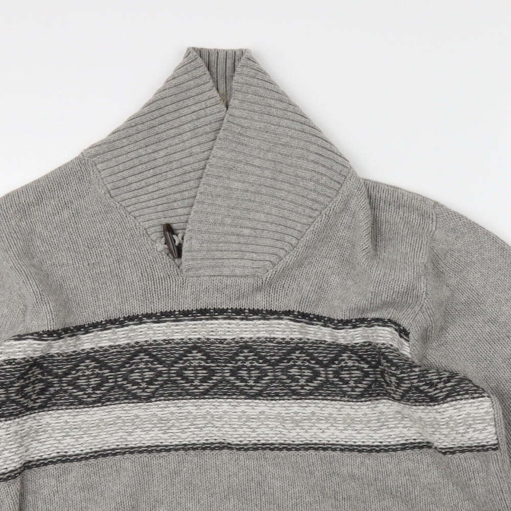 Boston Crew Mens Grey Fair Isle Knit Pullover Jumper Size L
