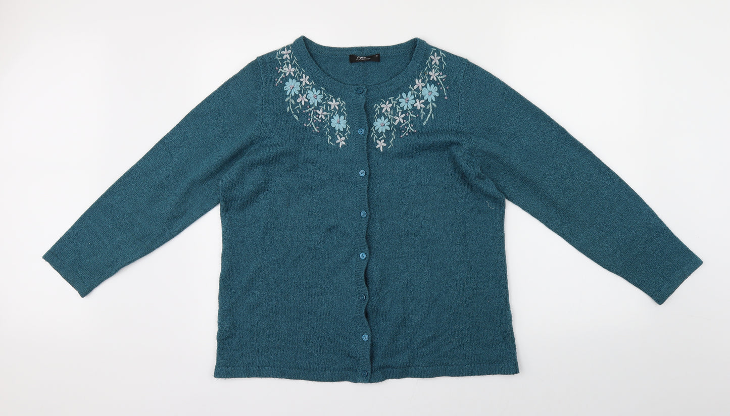 BM Collection Womens Blue Floral Knit Pullover Jumper Size M