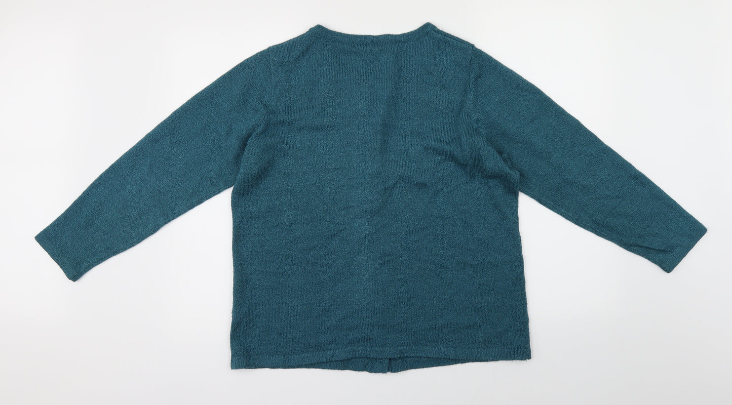 BM Collection Womens Blue Floral Knit Pullover Jumper Size M