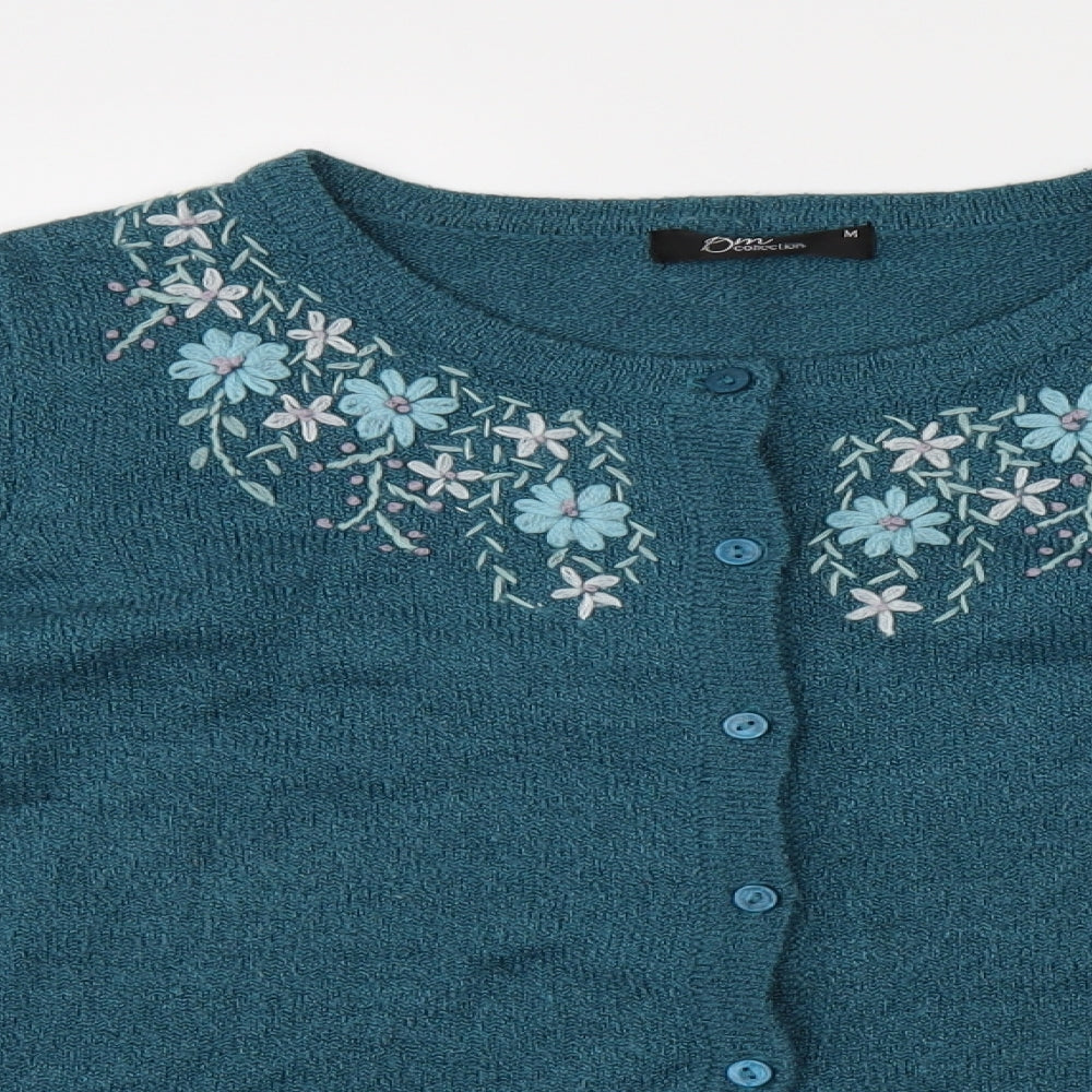 BM Collection Womens Blue Floral Knit Pullover Jumper Size M