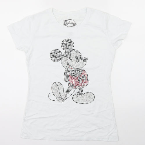 Disney Womens White   Basic T-Shirt Size L  - disney mickey mouse