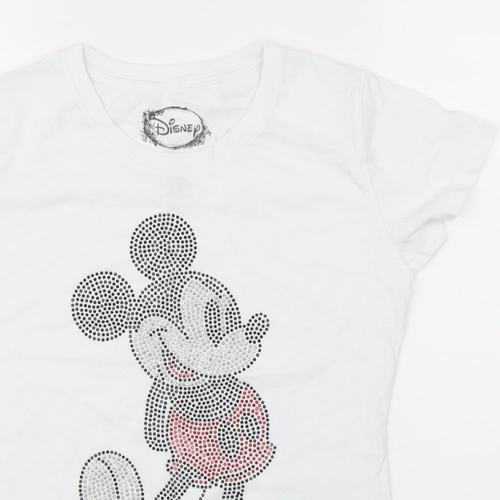 Disney Womens White   Basic T-Shirt Size L  - disney mickey mouse