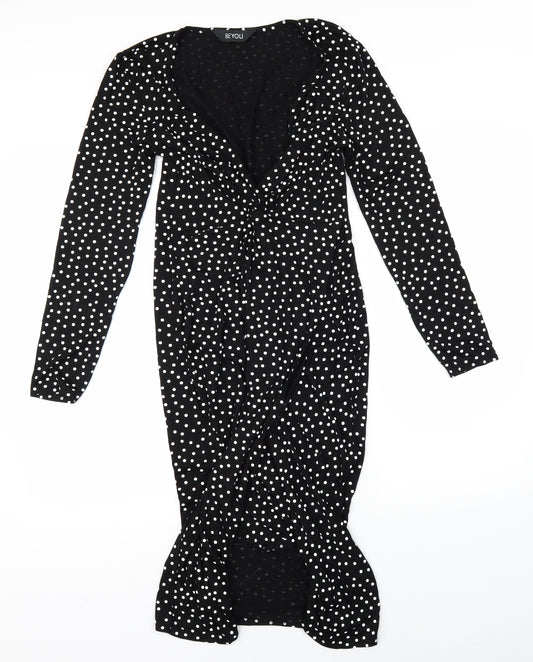 Front view of Be You women’s black polka dot shift, size UK 12